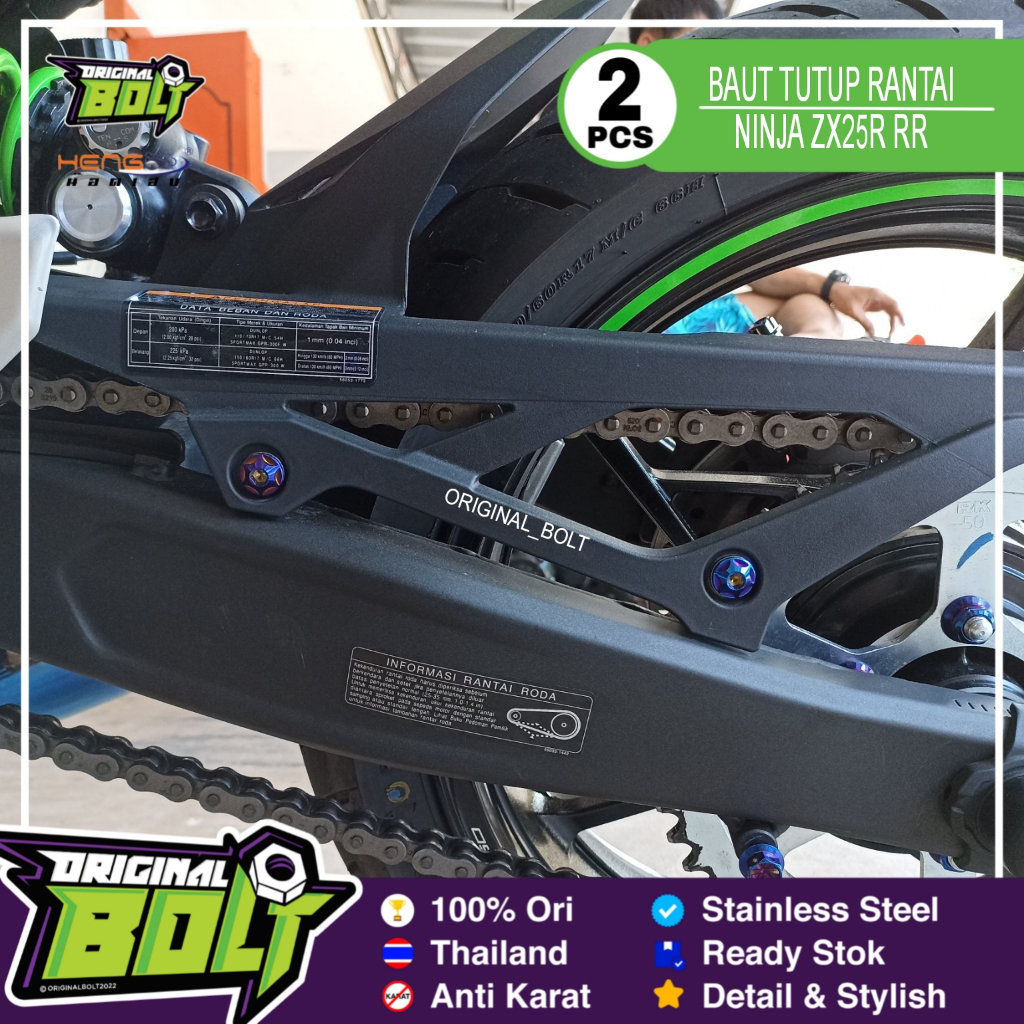 [2 Pcs] Baut Probolt Tutup Rantai Heng Thailand Kawasaki Ninja ZX25R RR Stainless King Nut