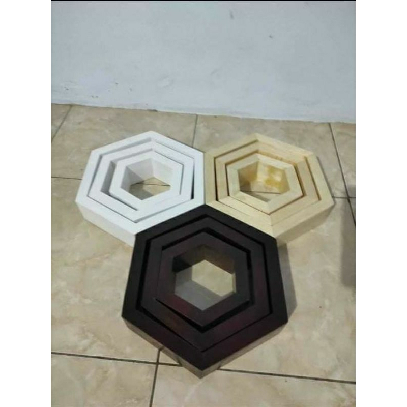 Promo termurah Rak Dinding Hexagonal Segi Enam 3 Pcs satu set Hiasan Dinding tekstur unik Dekorasi K