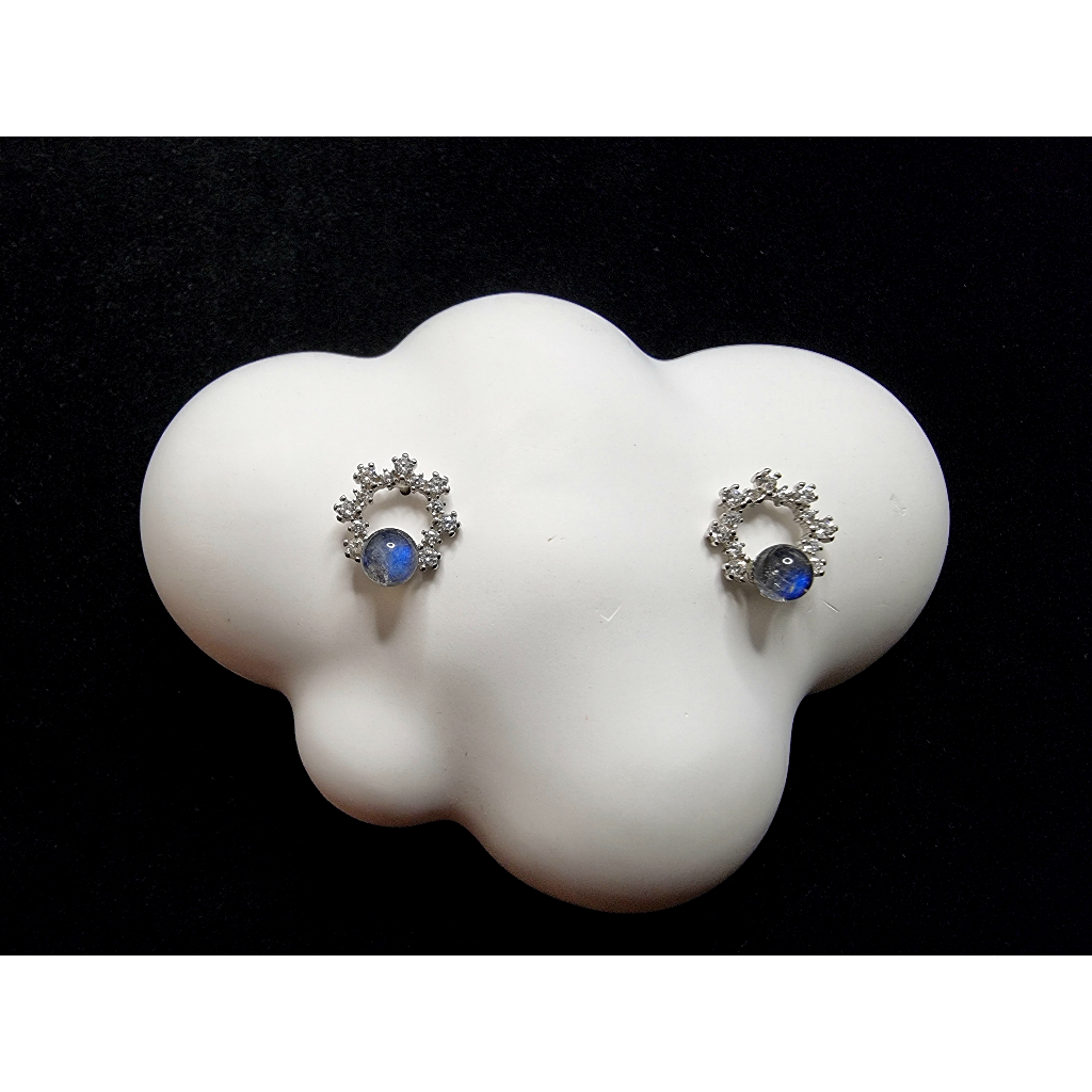 Anting Silver925 Zircon Batu Labradorite Moonstone Stone 4.5mm B055