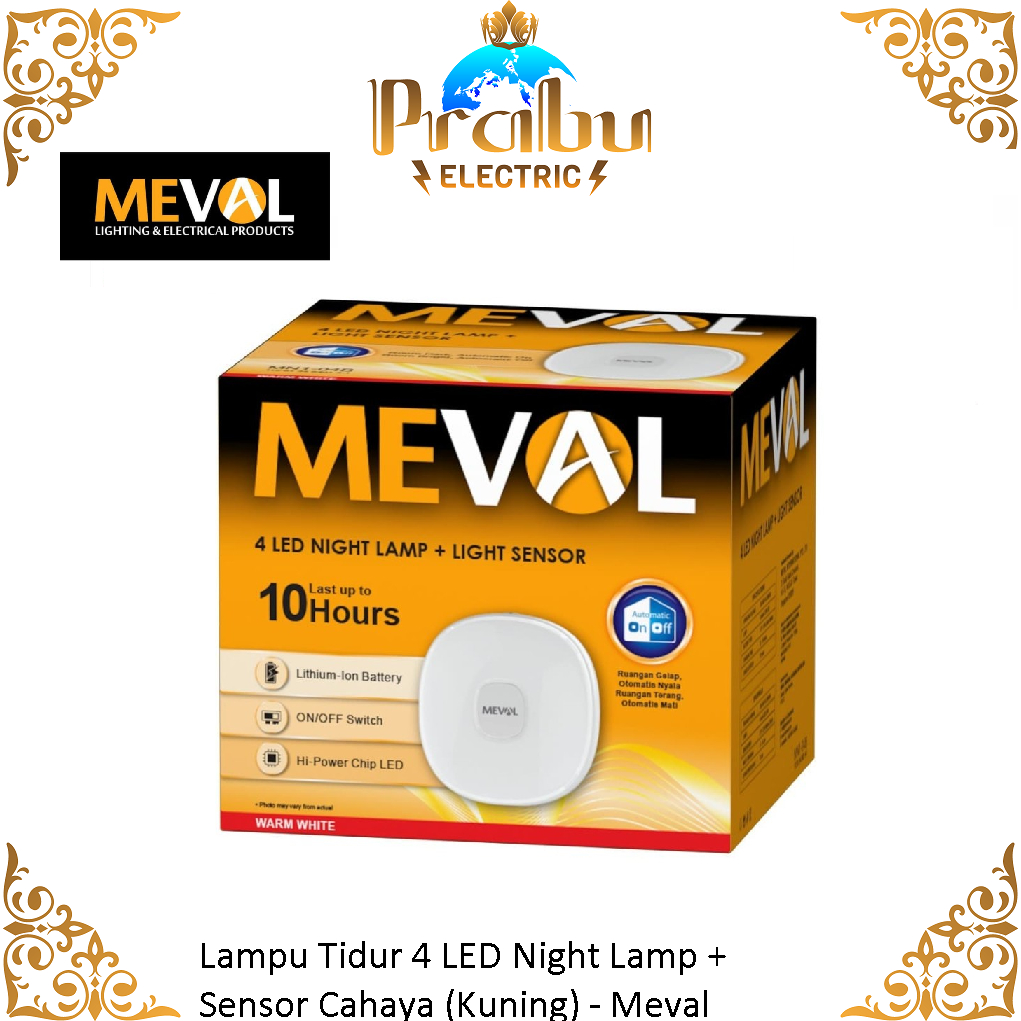 Lampu Tidur 4 LED Night Lamp + Sensor Cahaya (Kuning) - Meval