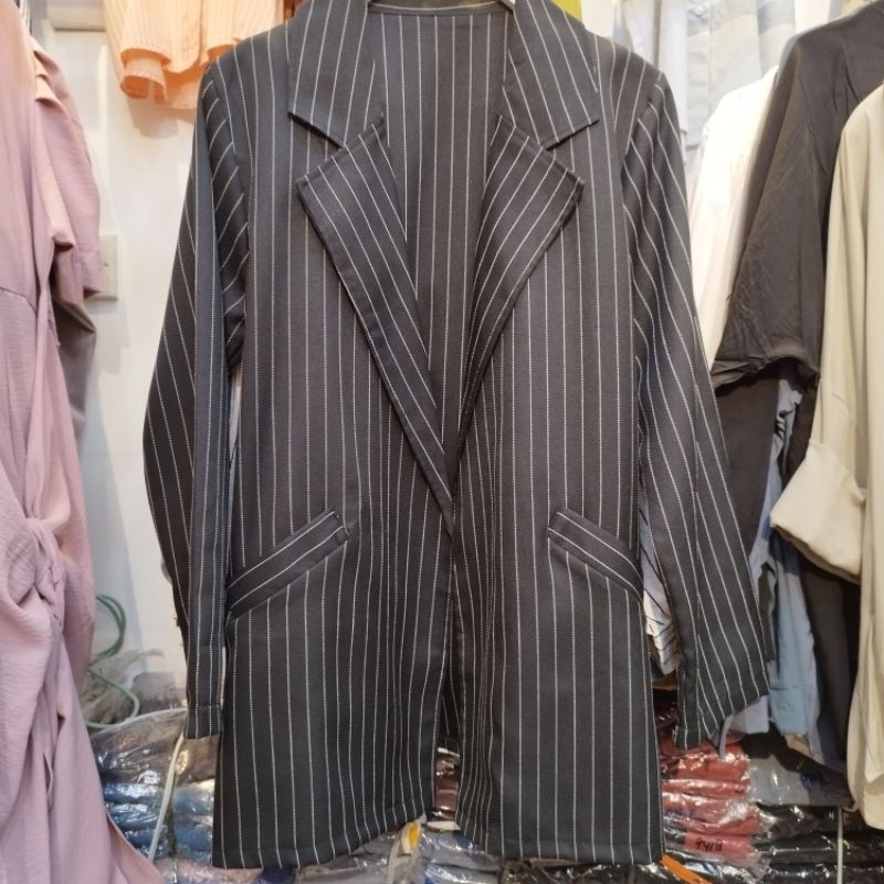OUTWEAR BASIC BLAZER CASUAL STRIPE BLAZER WANITA MOTIF GARIS