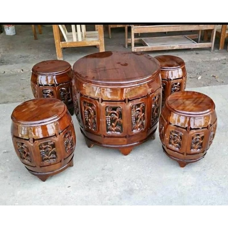 SET KURSI KENDANG UKIR KAYU JATI