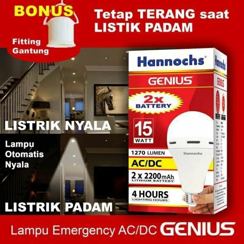 Lampu Emergency Hannochs Genius / Hannochs Bohlam LED Bulb Hannochs 12 watt & 15 watt