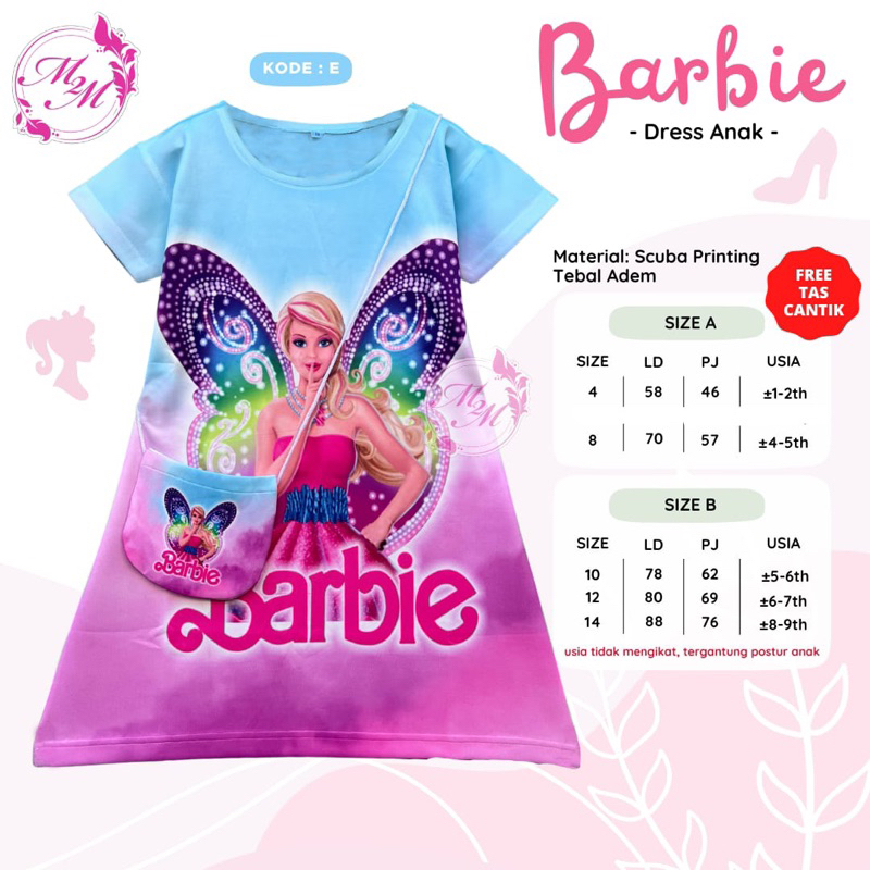 BARBIE DRESS ANAK USIA 1-9 TAHUN GAMIS SCUBA ANAK MOTIF BARBIE  DRESS ANAK MODEL KEKINIAN GAMIS BARB