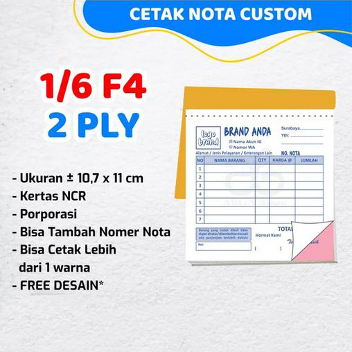 

Nota 1/6 Folio Custom isi 100 Lembar