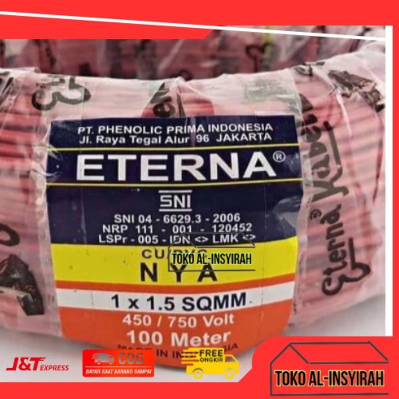Kabel Listrik Tembaga Tunggal Satu ETERNA 1x1.5 NYA 1,5mm (Full 100 Meter)