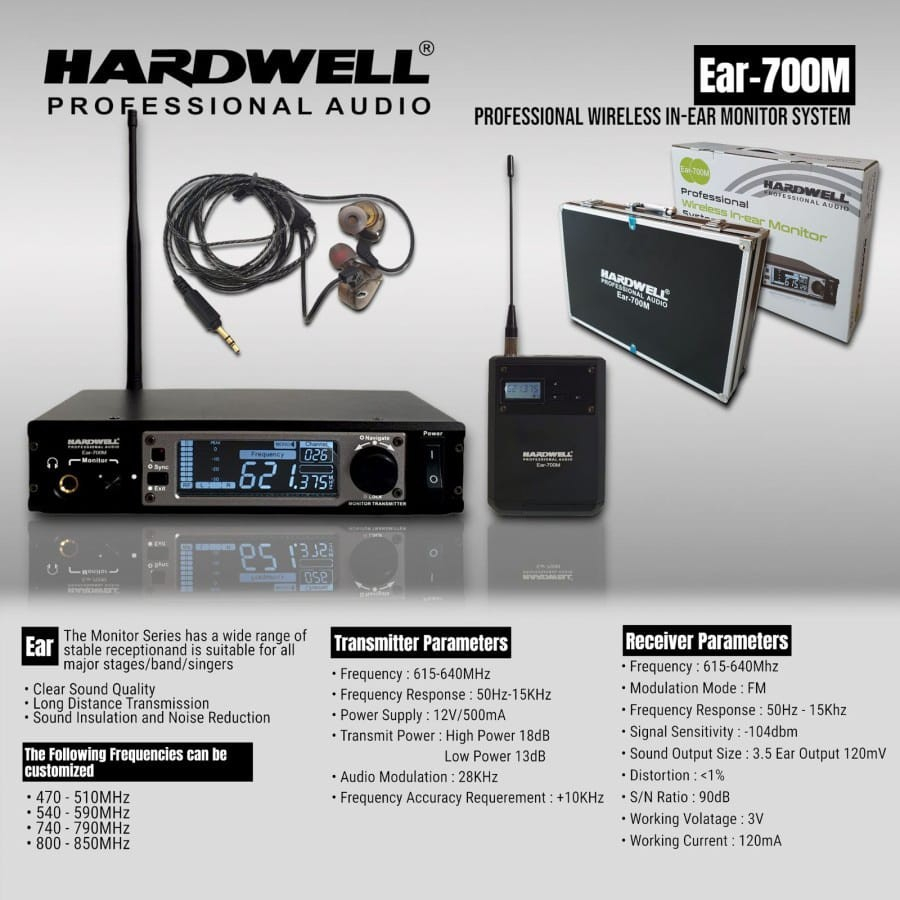 Original Wireless HARDWELL EAR 700M UHF Earphone Monitor Hardcase TERBAIK