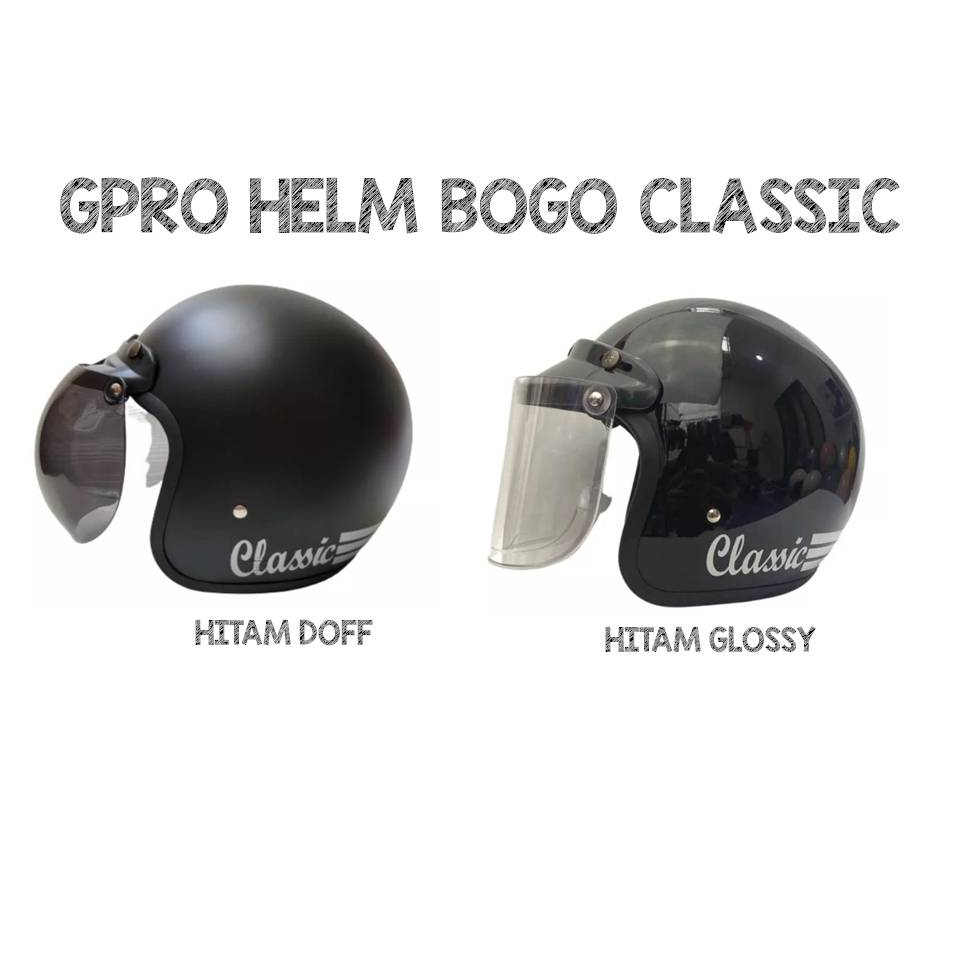 Gpro - Helm Bogo Dewasa Classic Hitam SNI Full Leher Ori ANT Polos Cepol Hijab Wanita Pria