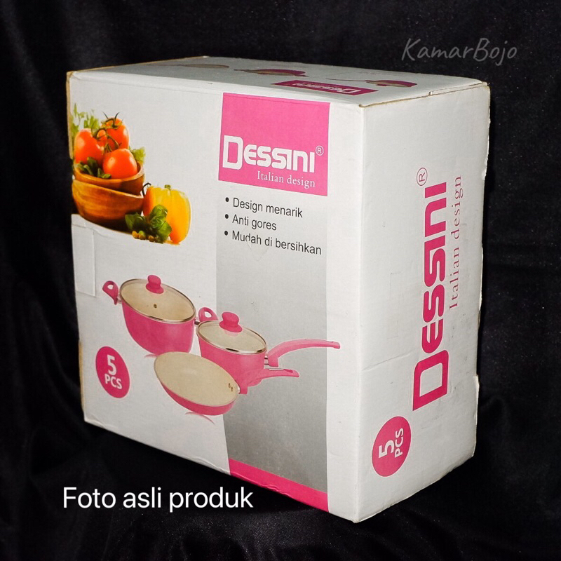 Panci PINK Set 5 Pcs Dessini Cookware Desini Keramik ORIGINAL 100% | KADO Hadiah pernikahan wedding 