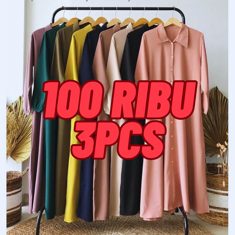 PROMO PAKET HEMAT 100 RIBU DAPAT 3 PCS GAMIS FULL KANCING