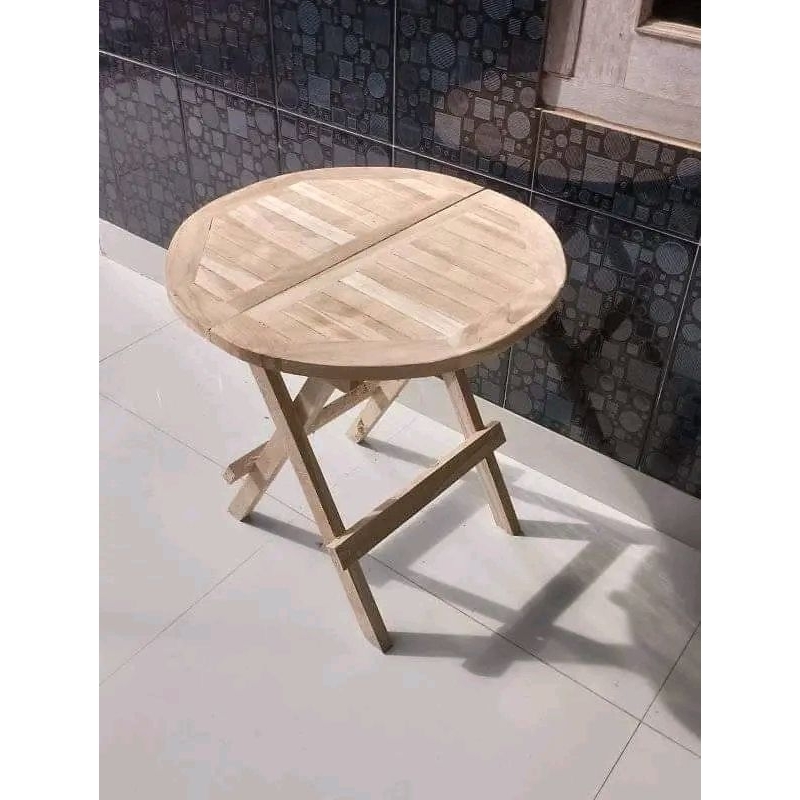 Meja lipat teras bundar dan kotak meja piknik jati jepara