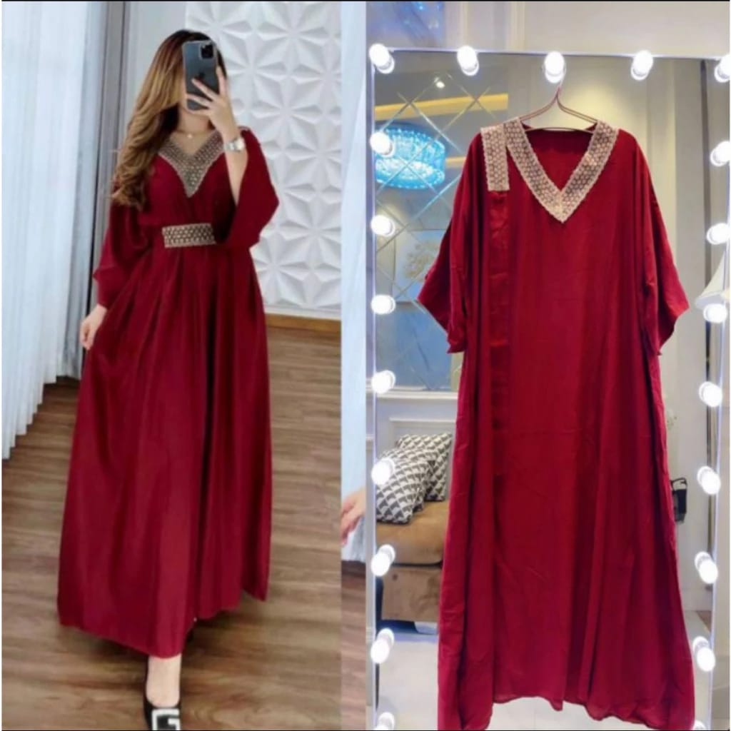 GAMIS KAFTAN ARAB DRESS CRINGKEL AIRFLOW POLOS / GAMIS KAFTAN JUMBO WARNA MAROON PROMO / GAMIS PROMO