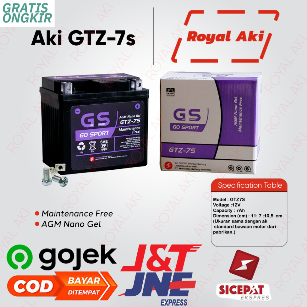 AKI MOTOR GS GTZ-7S MOTOR BEAT2019, VARIO,SCOOPY,SUPRA SONIC,PCX 12V 7AH