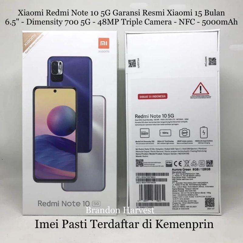 NEW/BARU XIAOMI REDMI NOTE 10 5G  RAM 6 ROM 128 GB ORIGINAL GARANSI RESMI TAM MI LITE PAD PRO NFC NO