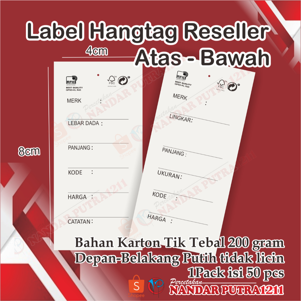 

(50 pcs) Label Hangtag Baju Order Reseller