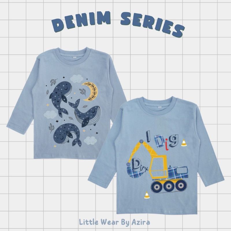 kaos anak/kaos atasan lengan panjang warna biru denim