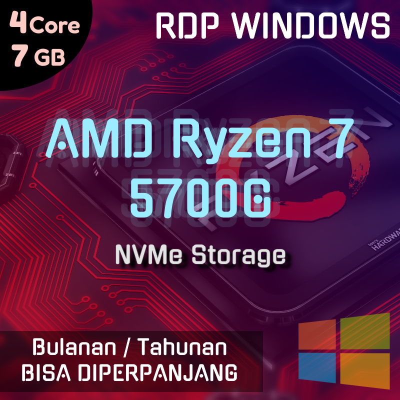 RDP AMD Ryzen 7 ⭐ 4 Core - 7 GB - 120 GB NVme ⭐ Unmetered bandwidth @ 1Gbps port ⭐ BULANAN / TAHUNAN ⭐ Bisa Diperpanjang