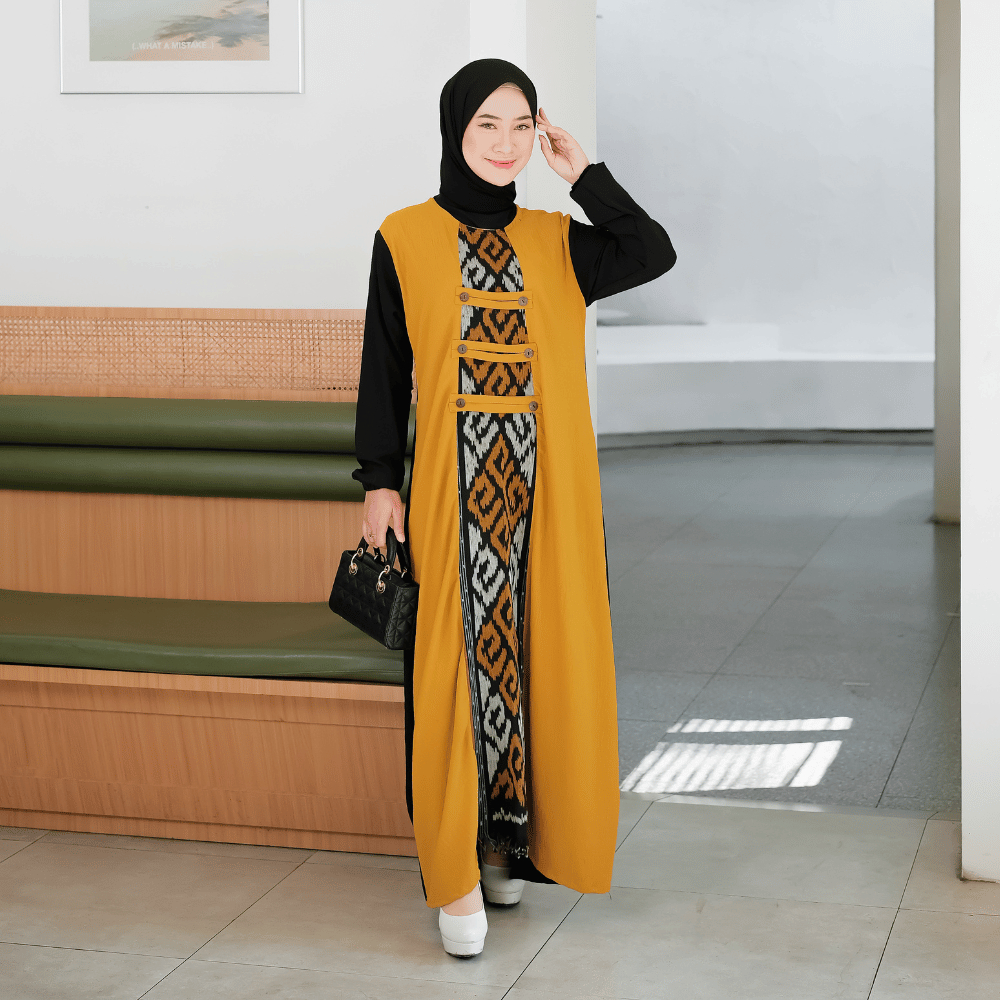 Baju Gamis Dress Kondangan Wanita Terbaru Jumbo SHIRINZEIN Amara Elegance-Mustard