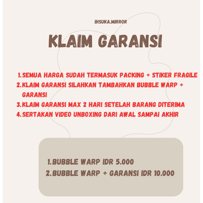 

Bubble Warp Extra packing + GARANSI