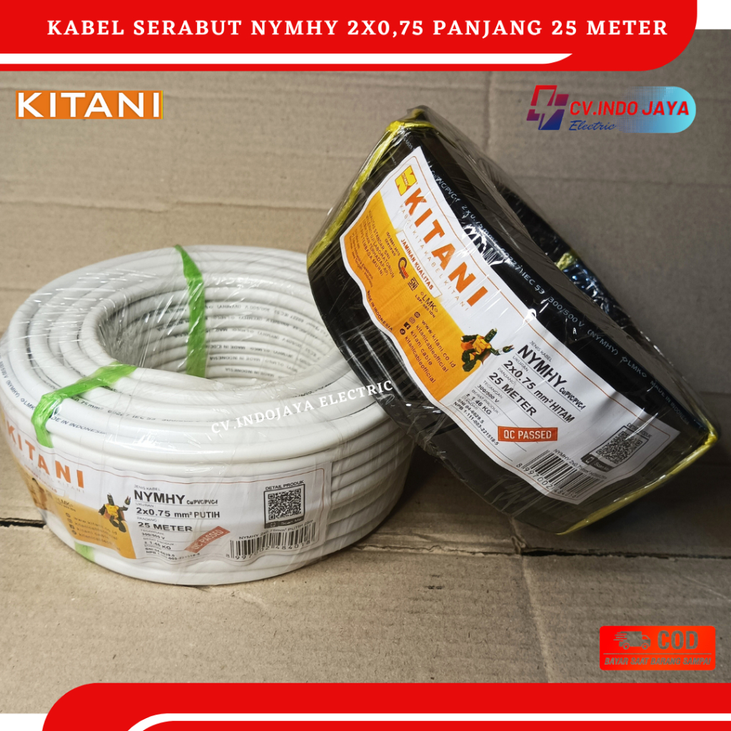 Kabel Listrik Serabut 2X0,75 mm KITANI panjang 25 meter kabel listrik serabut tembaga murni