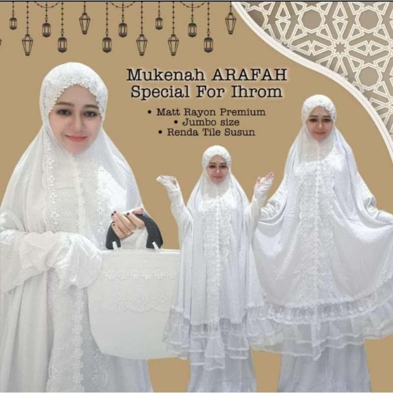 MUKENA AROFAH FOR IHROM*- Ukuran Jumbo- Free tas- bahan rayon premium tdk nrawang- model atas bawah 