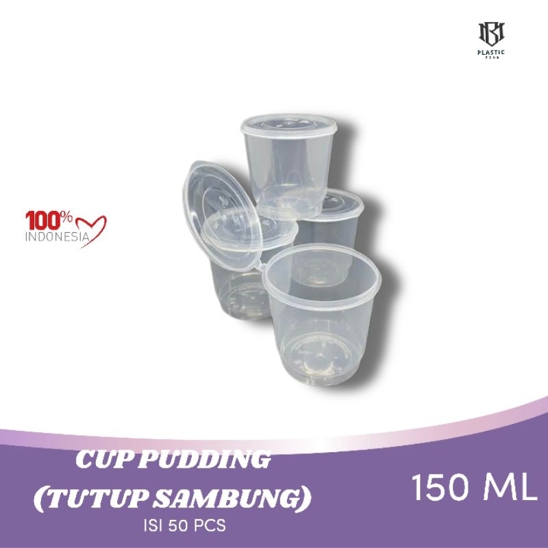 THINWALL CUP PUDDING 150 ML+(TUTUP SAMBUNG)/CUP PUDDING PLASTIK- ISI 50 PCS