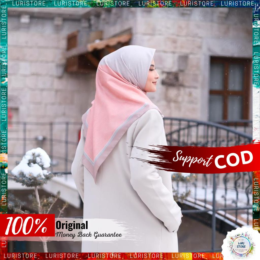 KERUDUNG DEENAY ORI KALUNA PEACH Jilbab Hijab Voal MOtif Segi Empat Segiempat Terbaru Premium