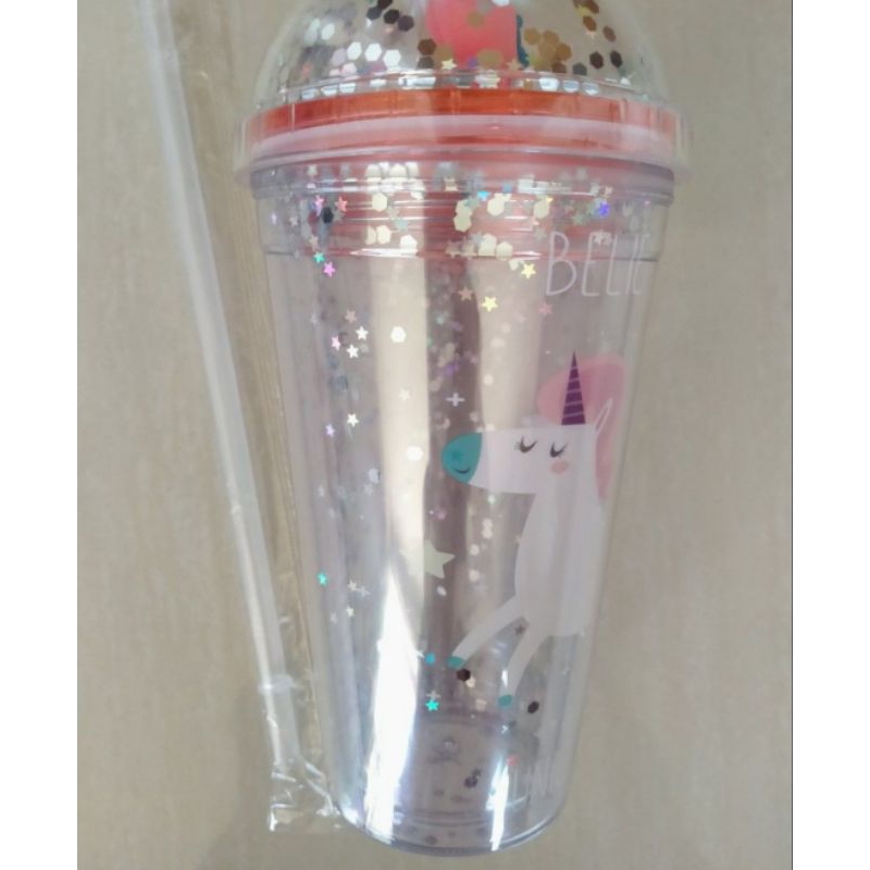 Botol Minum Anak Perempuan Tumbler Unicorn Glitter