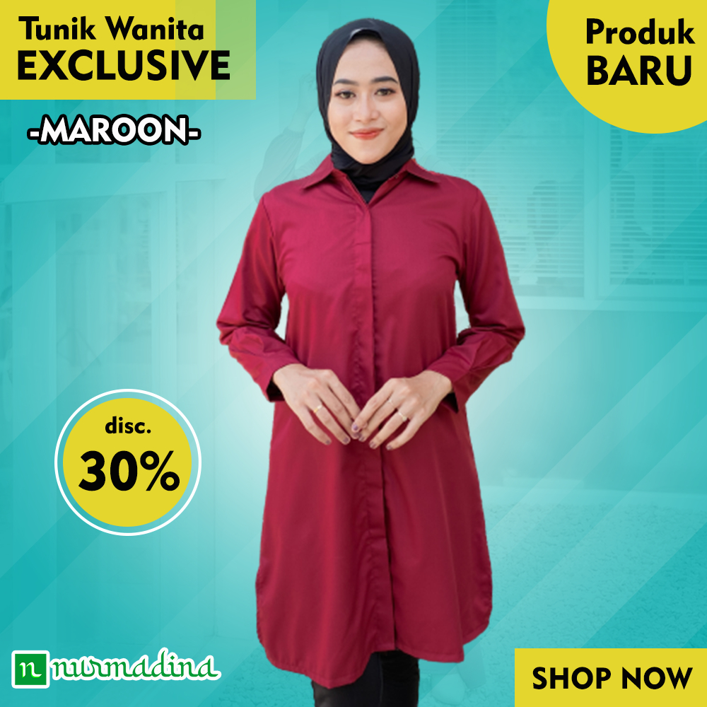 Baju Tunik Merah Wanita Blose Kemeja Terbaru Kekinian Polos Lengan Panjang