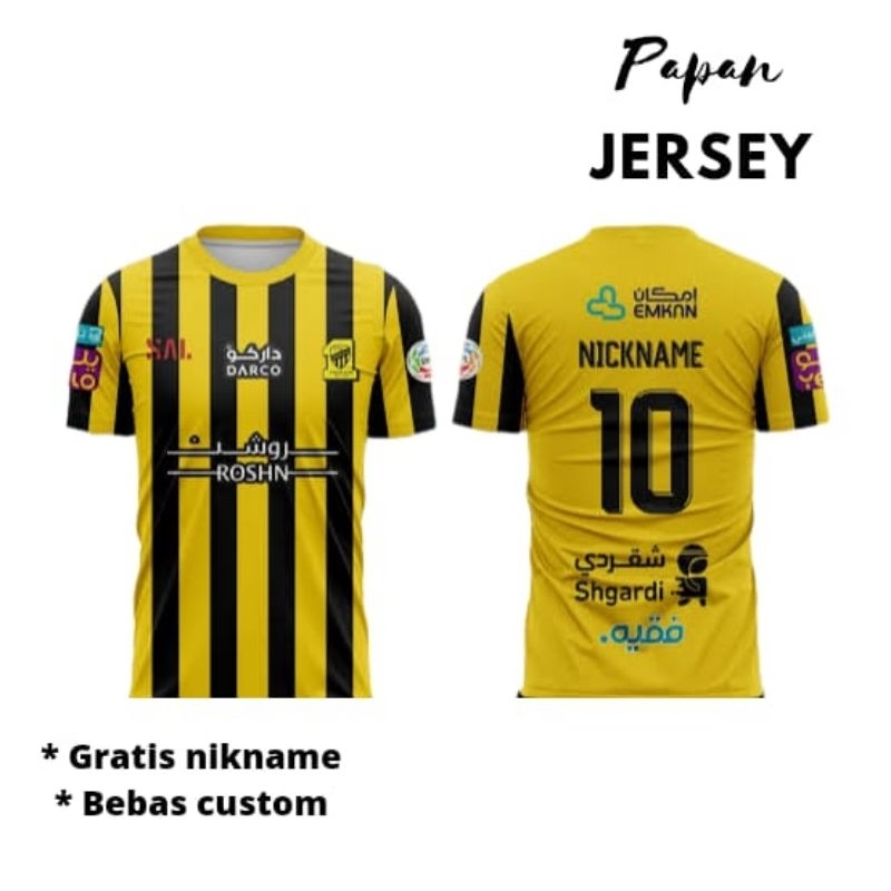 JERSEY TERBARU AL ITTIHAD LIGA ARAB SAUDI HOME AWAY 2023/2024 GRATIS NICKNAME. KAOS BOLA