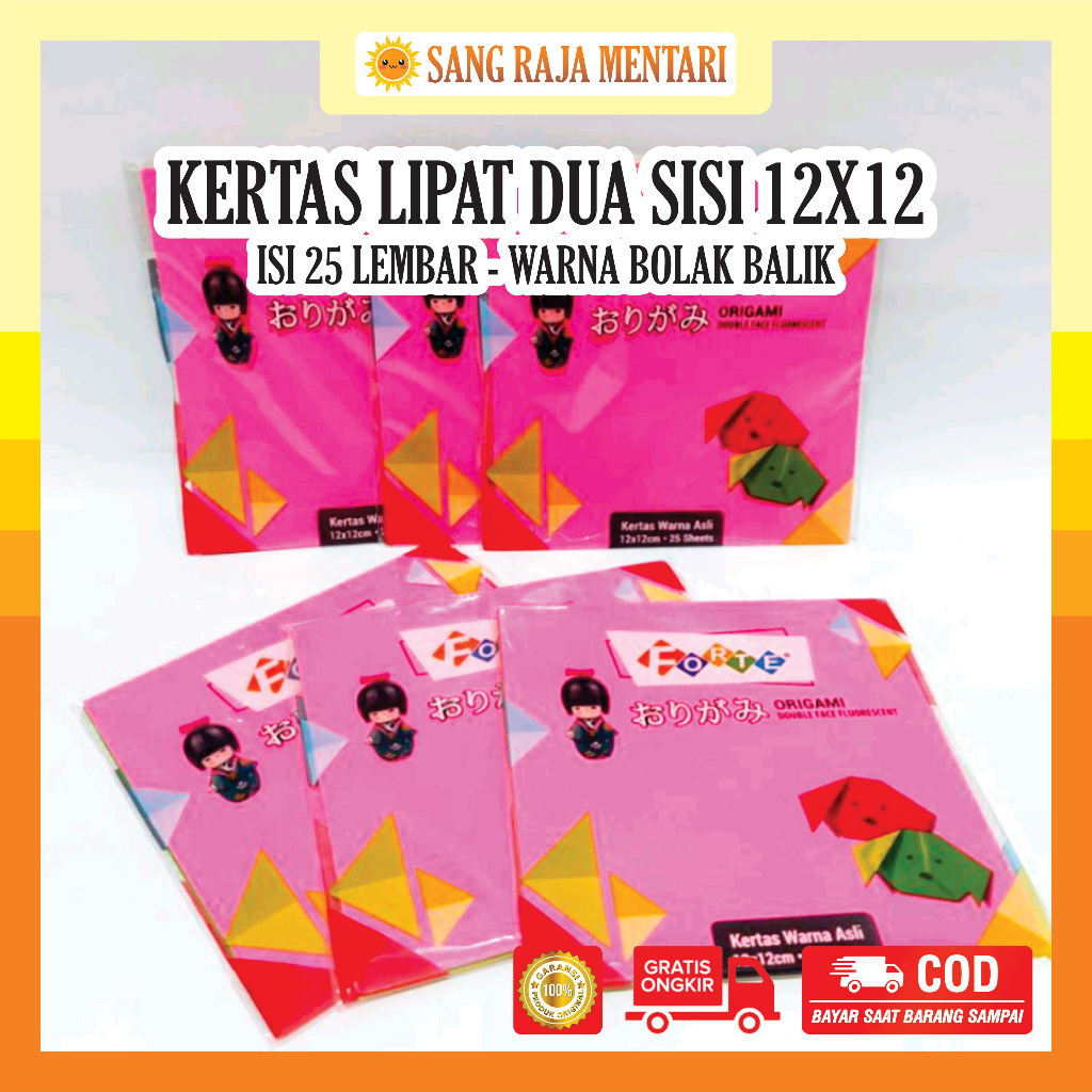 

Kertas lipat 12x12 Origami Dua Sisi Bolak Balik | Double Side Forte Fluorecent