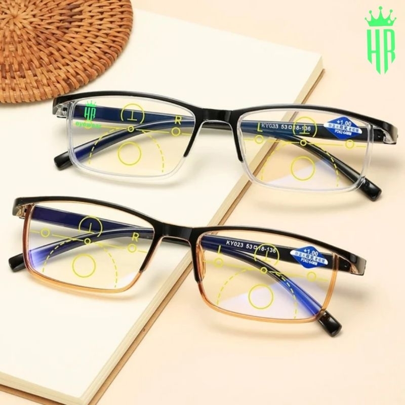 Kacamata Baca Lensa Progresif Photochromic 3in blueray baca dan jalan unisex