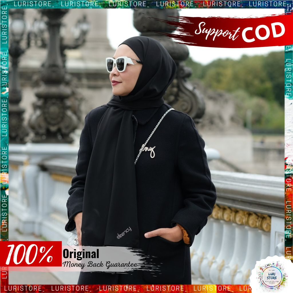 KERUDUNG DEENAY ORI PASHMINA INNER BLACK Jilbab Hijab Polos Terbaru Premium