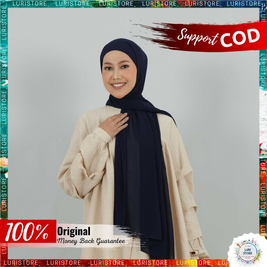 KERUDUNG DEENAY ORI PASHMINA INNER NAVY Jilbab Hijab Polos Terbaru Premium