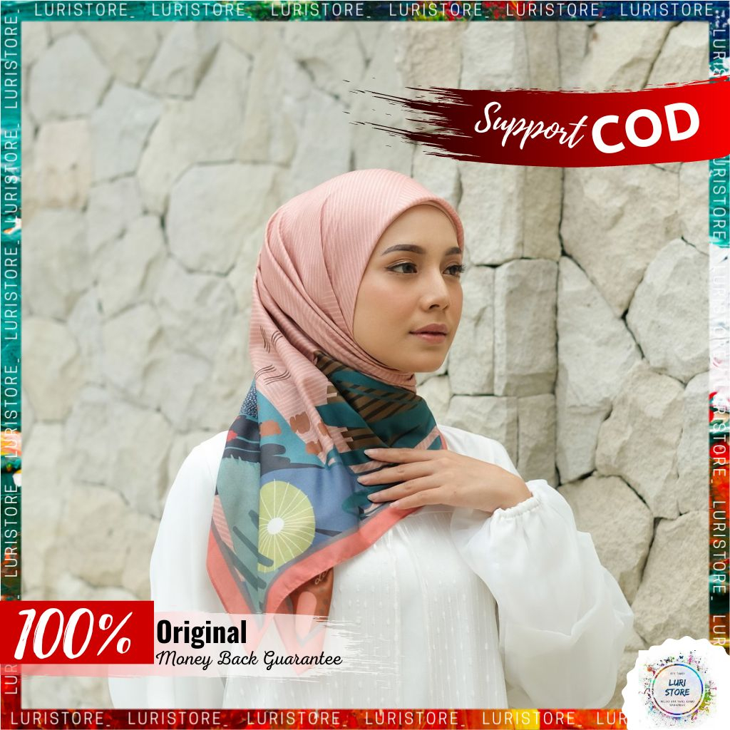 DEENAY MOTIF TERBARU AILEEN PEACH ORI Kerudung Hijab Jilbab Segi Empat Segiempat Voal Denay Premium