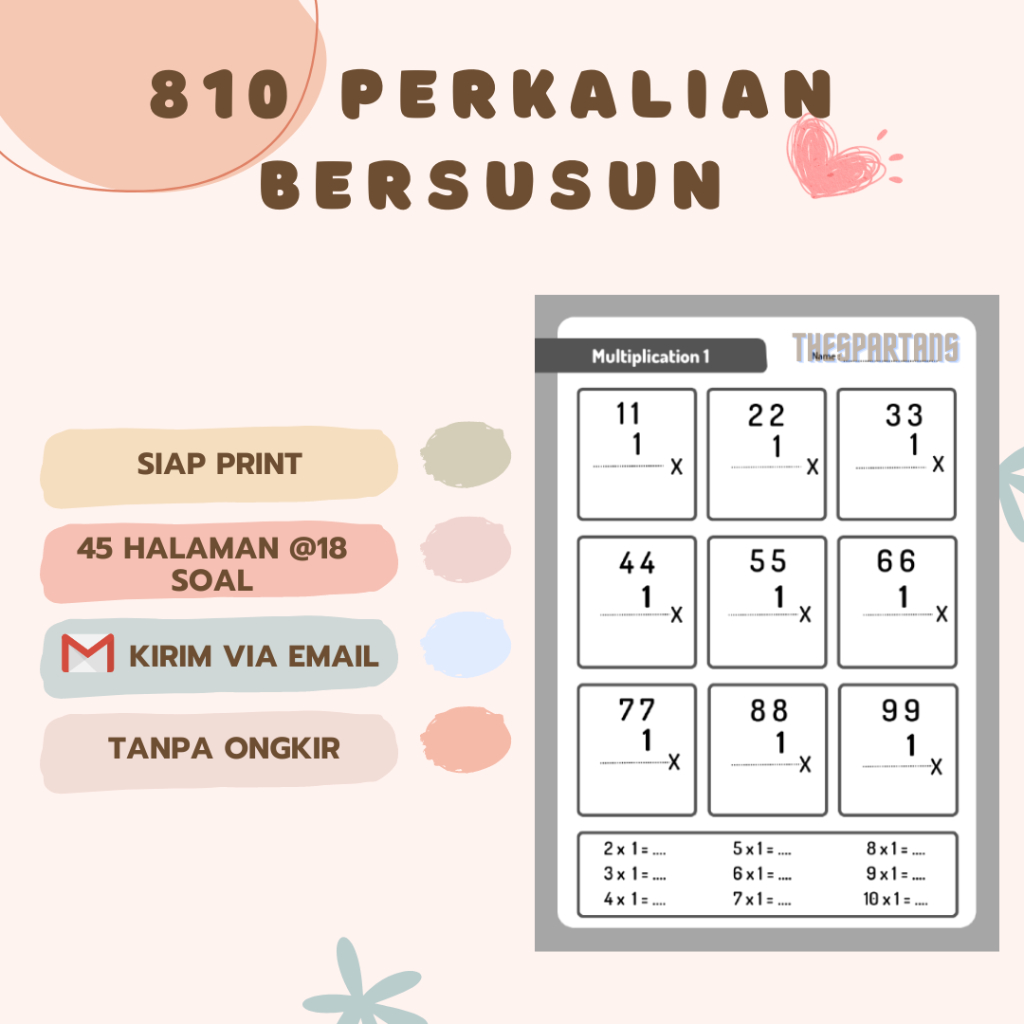 45 Halaman Latihan Perkalian Siap Cetak - Printable Worksheet Perkalian