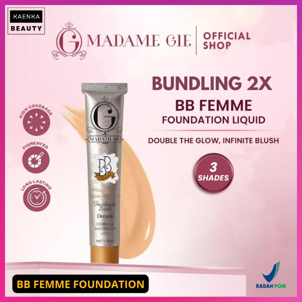 KAENKA - Paket Bundling 2 Pcs Madame Gie BB Femme Foundation Liquid Make Up 3 Shades Glow Infinite Blush