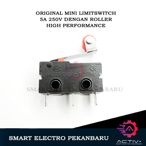 ORIGINAL MINI LIMIT SWITCH DENGAN GAGANG PLAT + RODA ROLLER 5A 250V AC NO-NC SPDT 3 PIN BISA NO/NC M