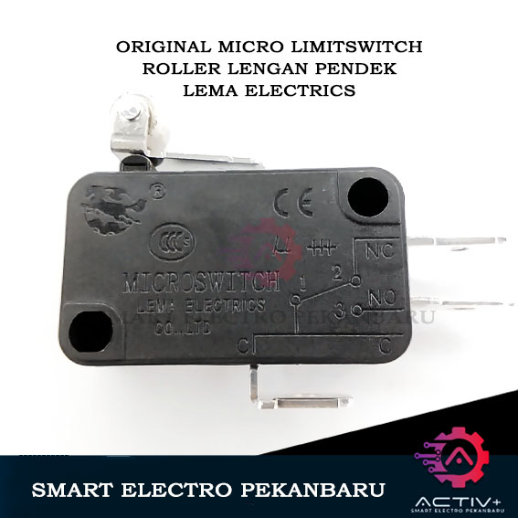 ORIGINAL MICRO LIMIT SWITCH DENGAN GAGANG PLAT PENDEK + RODA ROLLER ELECTRONICS  NO-NC SPDT 3 PIN BI