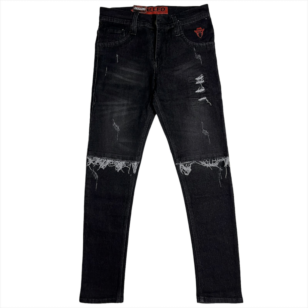 Celana Jeans Sobek Pria Stretch  Slim Fit Balleo Hitam