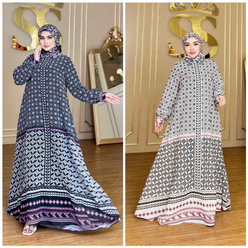 dress gamis monogram set hijab SS ori SHELLASAUKIA