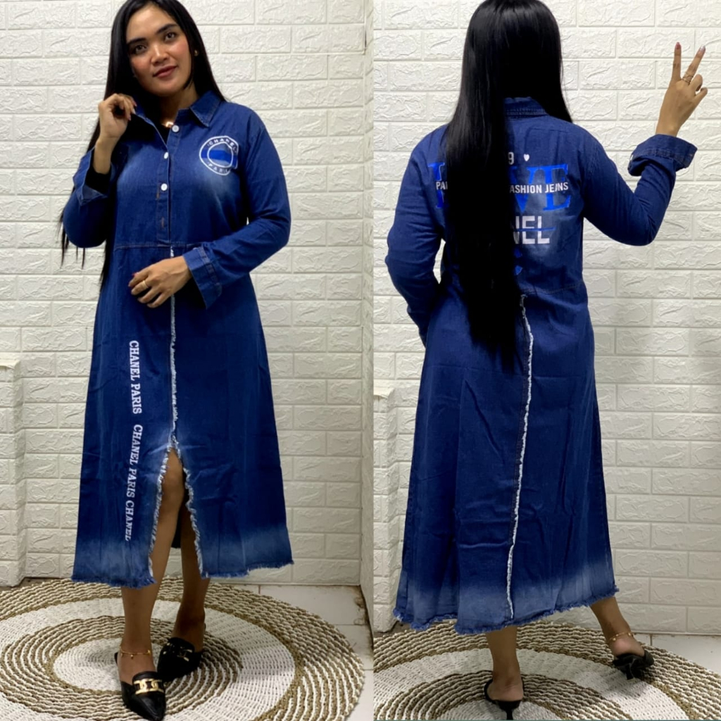 tunik cenel bahan jeans... motif belah daster denim