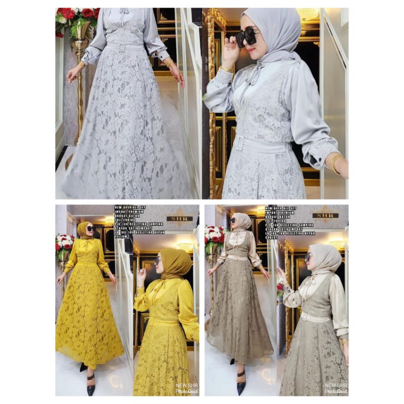 Agen _shr_Ready gamis setelan overall bahan brokat mix katun ori