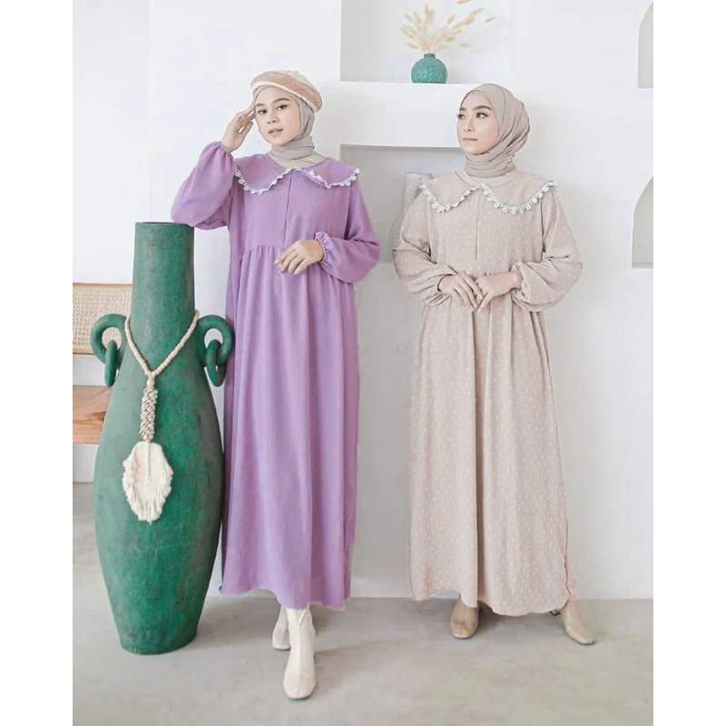Midi dress crinkle rubiah kerah oblong resleting depan busui ld 120 pb 125