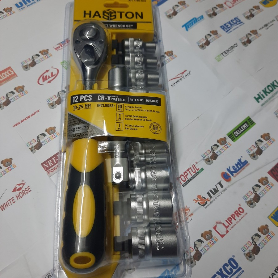 Kunci Sock Set 12 pcs 6PT Hasston 1730-005 / Sok Set / Socket Wrench