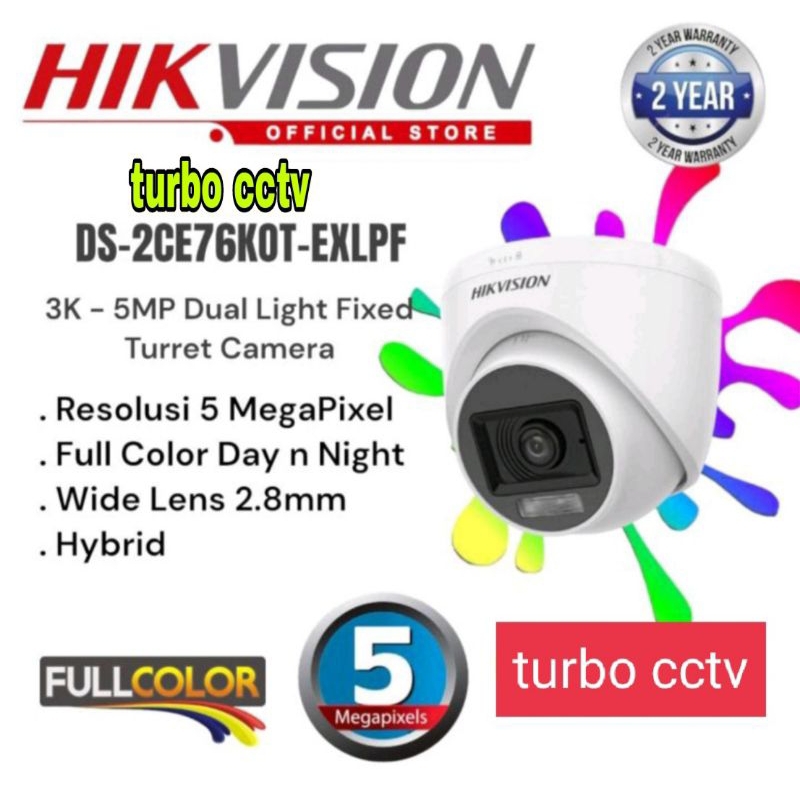 CCTV COLORVU 5MP 3K HIKVISION DS-2CE76K0T-EXLPF DUAL LIGHT INDOOR