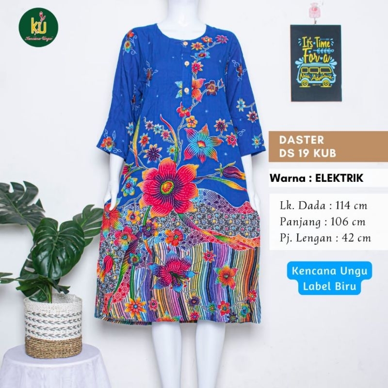 COD DS 19 KUB LENGAN 3/4 | Daster Wanita Dewasa Batik Kencana Ungu Ori Label Biru | Baju Santai Tidur Dress Kancing Depan Busui Friendly Promo Grosir Murah