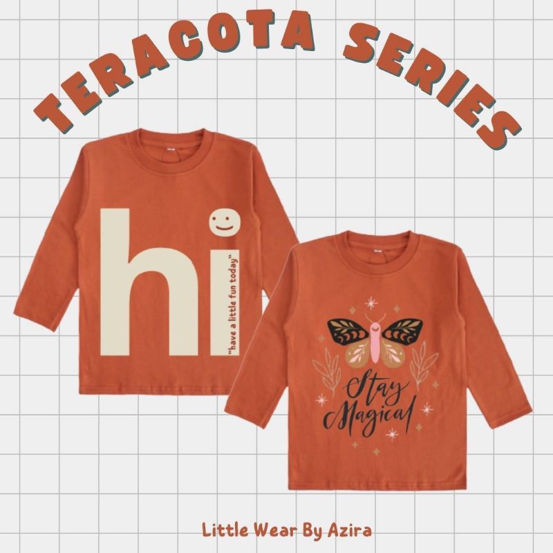 kaos anak/kaos atasan lengan panjang-warna merah bata