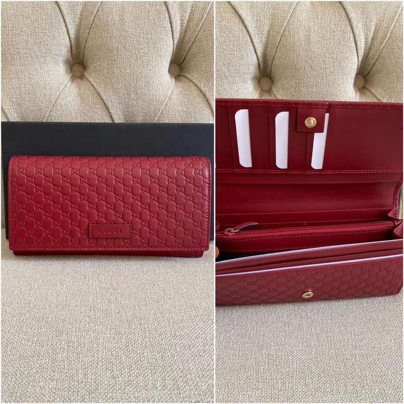 Gucci flap Long Wallet Women Bifold Red Signature