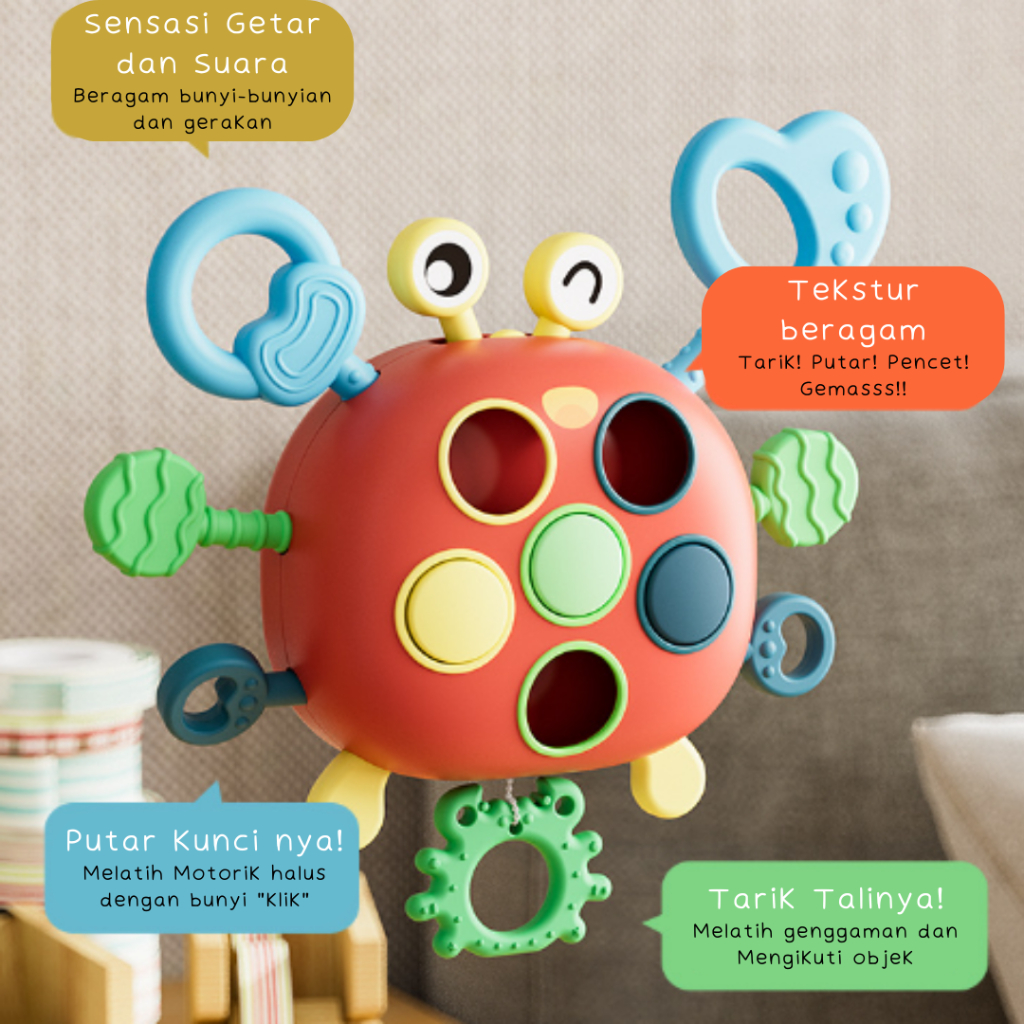 Baby Rattle Mainan Teether Anak Montessori Tactile Latihan Motorik